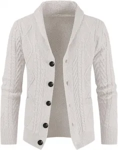 Мужской кардиган из шерстяной смеси с воротником-шалью и длинными рукавами