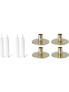Novaliv Набор из 4 металлических подсвечников Novaliv для конусных свечей, золотистого цвета, 10x5 см, с плоскими светодиодными свечами золотистого цвета