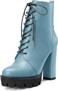 Женские ботильоны Castamere на каблуке с платформой, с массивным широким каблуком, круглым носком, короткие, с шнуровкой и молнией, Blue B