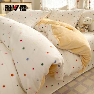 Yalu Пододеяльник 150х200 см из молочного велюра, мягкий, согревающий, в разноцветный горошек