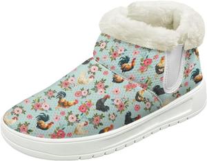 Зимние ботильоны для женщин с меховой подкладкой, теплые зимние ботинки до щиколотки, модная обувь для зимних прогулок на улице Fuojuvelie, Chicken Floral