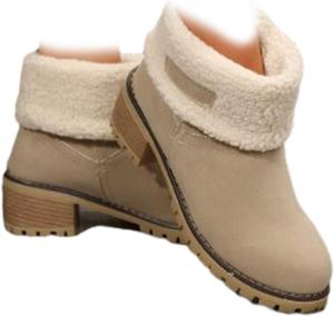 Уютные теплые ботильоны до щиколотки для женщин, с нескользящей подошвой, мягкие и прочные, повседневные зимние средние сапожки ZPLMIDE, Beige