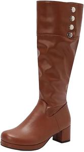 Женские ботильоны до колена с квадратным носком, каблуком-блоком, платформой и металлическим декором, повседневные модные ботинки на осень и зиму Generic, Brown