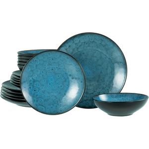 Набор тарелок Capri, набор из 18 предметов с реактивной глазурью Creatable, синий