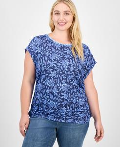 Женская блузка с принтом и короткими рукавами, размеры PXS-3X Democracy, Provence Blue