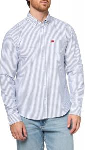 HUGO Мужская приталенная длинная рубашка-оксфорд на пуговицах, Bright Blue Stripe