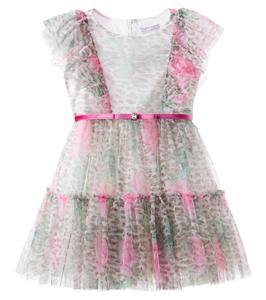 Платье из тюля с леопардовым принтом и оборками Monnalisa, Maculato