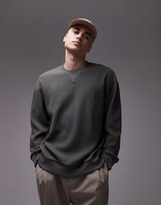 Толстовка свободного кроя с оттоманкой, темно-зеленого цвета Topman