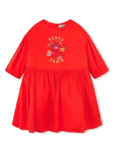 Платье с вышитым логотипом Kenzo Kids, красный