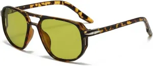 Солнцезащитные очки Melrose Retro Square Pilot для женщин и мужчин, винтажные, в стиле 70-х, с двойной перемычкой, в пластиковой оправе, Leopard/Green