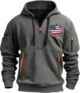 Толстовка с капюшоном для мужчин Quarter Zip Vintage с длинным рукавом и карманами