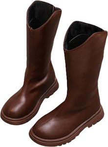 Зимние ботинки для девочек до середины голени с нескользящей подошвой, застежкой-молнией сзади, низким каблуком, высокие ботинки до колена, зимние теплые ботинки для езды Generic, Brown