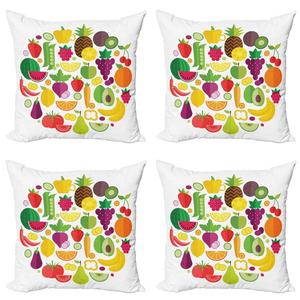 ABAKUHAUS Набор чехлов на подушку «Фрукты и овощи» (4 предмета), дизайн «Фрукты и овощи», современная двусторонняя цифровая печать, 60 см x 60 см, многоцветный