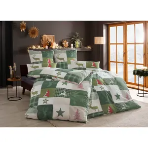 Постельное белье «Домашнее дело» Николая в размерах. 135x200 или 155x220 см, идеально подходит для Рождества", Рождественское постельное белье, зима Home Affaire, зеленый