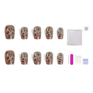 ORANOT Накладные ногти Fall Winter Leopard Print Cat Eye короткие лесенка кофе размытие 16мм