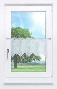 Штора "кафе" из кружева Плауэн с узором "соты" (Ш x В) 163 см * 30 см. Белый/чистый белый. Plauener Spitze