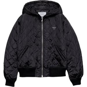 Стеганая куртка с капюшоном PRADA, черный
