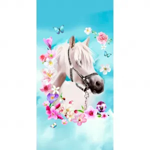 Пляжное полотенце My Beauty 100% микрофибра, 75x150 см, быстросохнущее, для детей, девочек, с лошадкой, синее Good Morning, синий