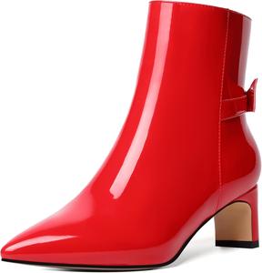 Женские ботильоны MOVINSTEPS с острым носком, милым лаковым дизайном, рабочим стилем, массивным низким каблуком, высотой до щиколотки, каблук 5 см, Red