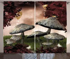 Штора ABAKUHAUS Деревенский пейзаж, Волшебный сказочный лес, универсальная ленточная штора для гостиной с петлями и крючками, 280 x 225 см, цвет: каштановый, коричневый, серый Abakuhaus