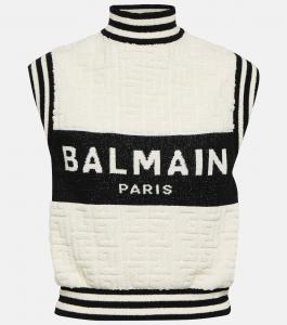 Жаккардовый топ из букле с логотипом BALMAIN, белый