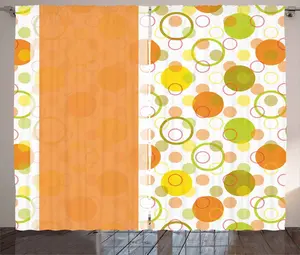 Штора ABAKUHAUS в стиле Абстрактный деревенский, круглая, для спальни, присборенная, с петлями и крючками, 280 x 245 см, цвет: оранжевый, желтый, лаймовый Abakuhaus