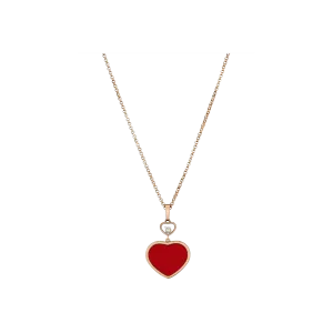 Колье happy hearts из розового золота с бриллиантами и красными камнями Chopard