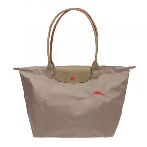 LONGCHAMP Сумка-торба Le Pliage Club из коровьей кожи и парусины с аппликацией, Light Brown Milk Tea