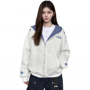 NEVER RULE Толстовка Unisex White Gray Hooded Moderate Cardigan