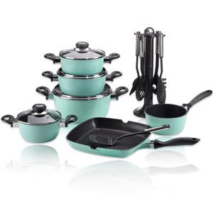 Набор кастрюль Karl Krüger 17/M из литого алюминия, 17 предметов. Помощник на кухне мятный Karl Krueger