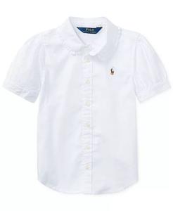 Однотонный топ Oxford с короткими рукавами для маленьких девочек Polo Ralph Lauren, белый
