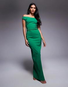 Платье макси Vesper bengaline с открытыми плечами изумрудно-зеленого цвета
