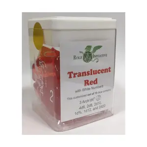 Многогранные игральные кости — полупрозрачный красный с белым и Arch'd4 (15), Game Dice - Translucent (Role 4 Initiative)