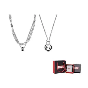 Marvel Fortune Bead Necklace Unisex Disney, marvel, spider-man layering small round pendant+s.h.i.e.l.d. pendant, couple's