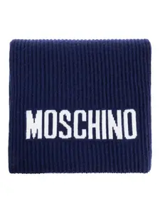 Шарф в рубчик с логотипом Moschino, синий