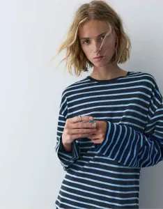 Синяя футболка с длинными рукавами в полоску Pull&Bear