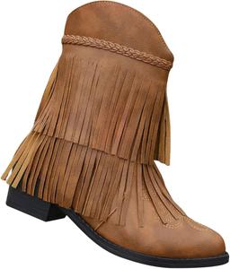 Женские ковбойские ботинки с бахромой, винтажные, с круглым носком, массивным средним каблуком, вестерн-стиль, этническая бахрома, средняя голень, рыцарские ездовые ботинки, ботильоны с V-образным вырезом Generic, Brown