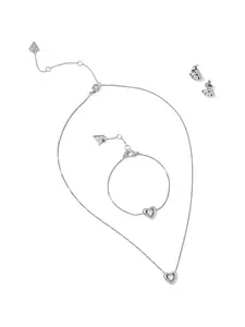 Колье с подвеской в виде сердца (набор из трех) Guess Usa, серебряный