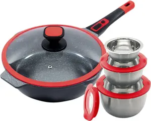 Сковорода King Click-Grip с набором мисок, красный