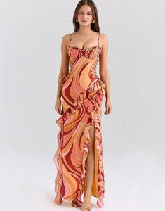 Платье-макси с вырезом и оборками от House of CB Lumira в цвете «закатный вихрь»