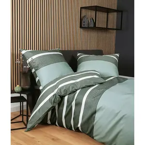 Постельное белье «Жанин» J. Д. 8468", постельное белье в полоску различного качества Janine, цвет salbeigrün