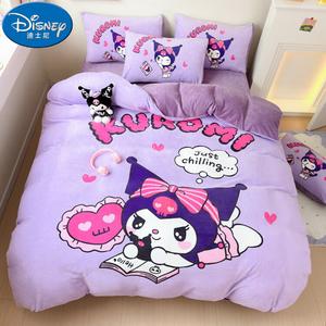 Disney Набор постельного белья из 3 предметов (простыня на резинке 135 см, пододеяльник 150х200 см), флис, двусторонний ворс, цвет Rugdaoban - Sleeping Kuromi
