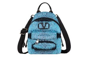 Валентино Мини-рюкзак из жаккардовой ткани 1967 Tiger Светло-голубой и черный