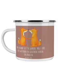 Эмалированная кружка на 50-ю годовщину свадьбы, золотую годовщину свадьбы... в пастельно-коричневых тонах Mr. & Mrs. Panda