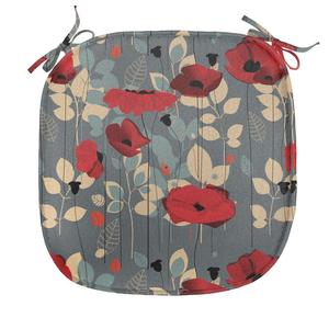 ABAKUHAUS Poppy Подушка для обеденного стула Современный цветочный сад Декоративная водонепроницаемая подушка с ремнями для кухонных сидений 40 см x 40 см Бежевый Серый Красный, черный