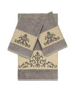 Банное полотенце Linum Home SCARLET с вышивкой, серый