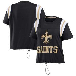 Женская одежда Erin Andrews: черная футболка с цветными блоками New Orleans Saints