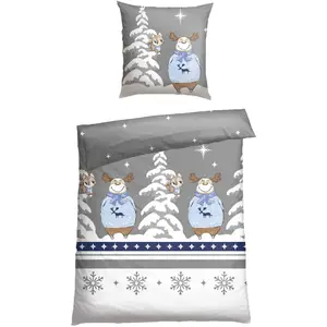 Постельное белье Schiesser «Kitta из мягкого хлопка с прохладным зимним принтом», MADE IN GREEN, сертифицировано OEKO-TEX, серый
