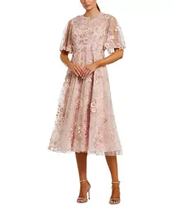 Платье миди с рукавами-крылышками и цветочной вышивкой Mac Duggal, розовый