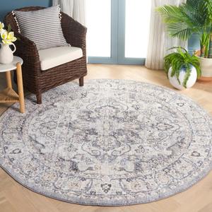 Ковер SAFAVIEH, 201 x 201 см, Opal Collection, круглый, Grey & Ivory, восточный дизайн, не линяет и прост в уходе, идеален для помещений с высокой проходимостью в гостиной, спальне, столовой (OAL470F-7R)